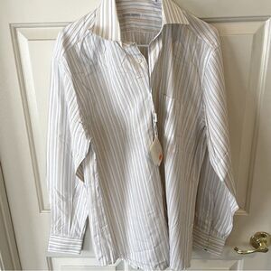 Luciano Moresco Oxford Dress Shirt, White/Cream Striped SZ 16/41